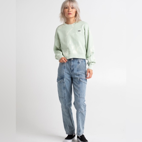 Vans Mint Tie Dye Water Wash Crewneck Cropped Sweatshirt Large - Picture 12 of 14